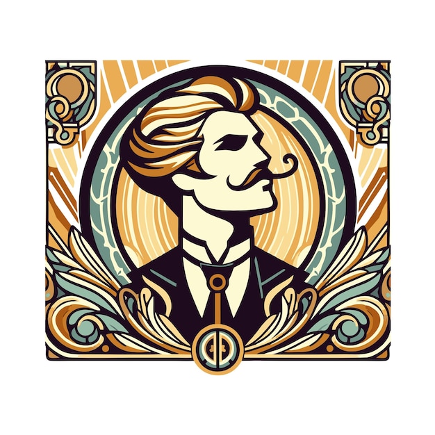 elegant mens flat vector design in art nouveau style