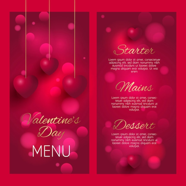 Vettore design elegante del menu per san valentino
