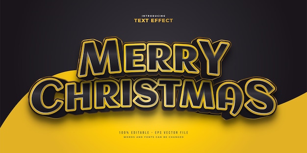 Elegant merry christmas text in black and yellow style with 3d effect. editable text style effect