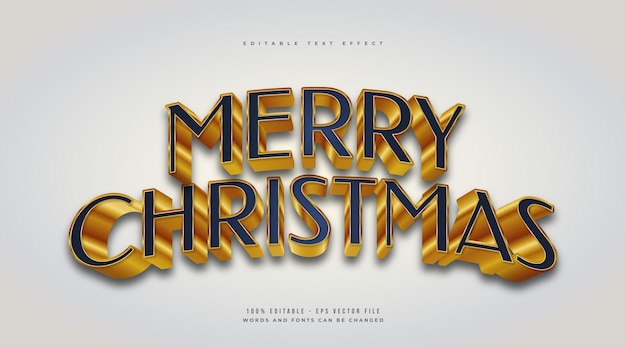 Elegant Merry Christmas Text in Blue and Gold Style with 3D Effect. Editable Text Style Effect