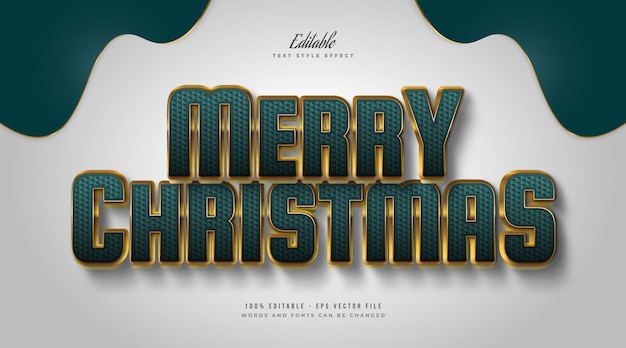 Elegant merry christmas text in green and gold style with embossed and textured effect. editable text style effect