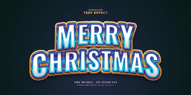 elegant merry christmas text in white, blue and gold style with glossy effect. editable text style effect