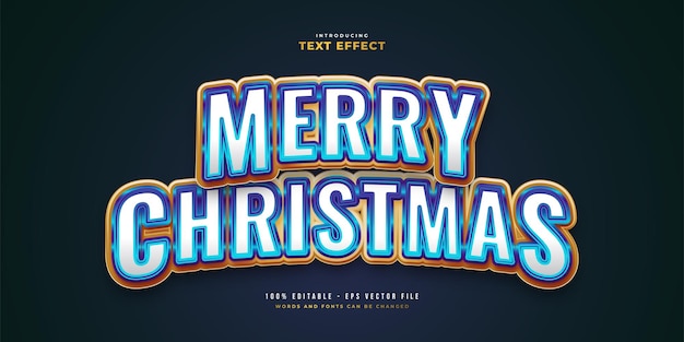 Elegant merry christmas text in white, blue and gold style with glossy effect. editable text style effect