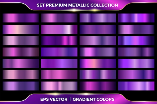 Elegant metallic gradient. shiny purple. golden, pink copper and chrome metal collection