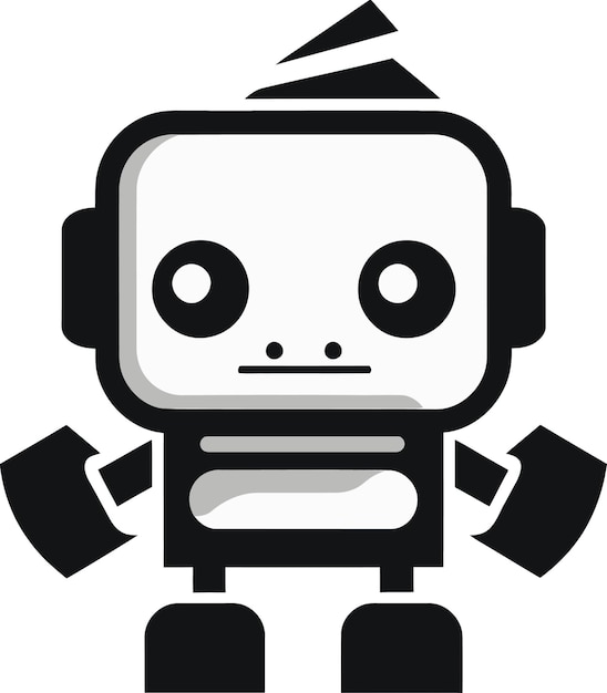 Elegant Mini Mech A Compact Robot Symbol Ink Black Innovator A Stylish Mascot Emblem