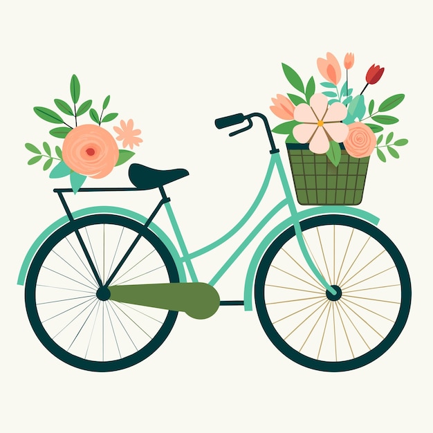 elegant minimaal ontwerp van fiets voor vrouwen met pastel bloemen in de voorste mand