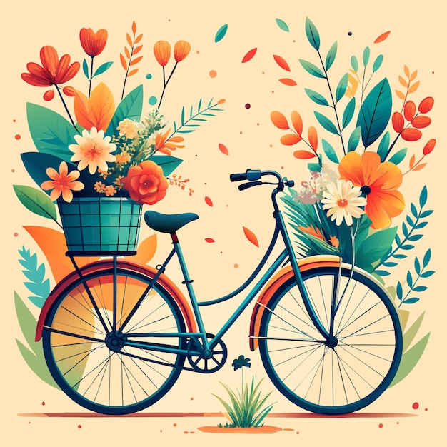 elegant minimaal ontwerp van fiets voor vrouwen met pastel bloemen in de voorste mand