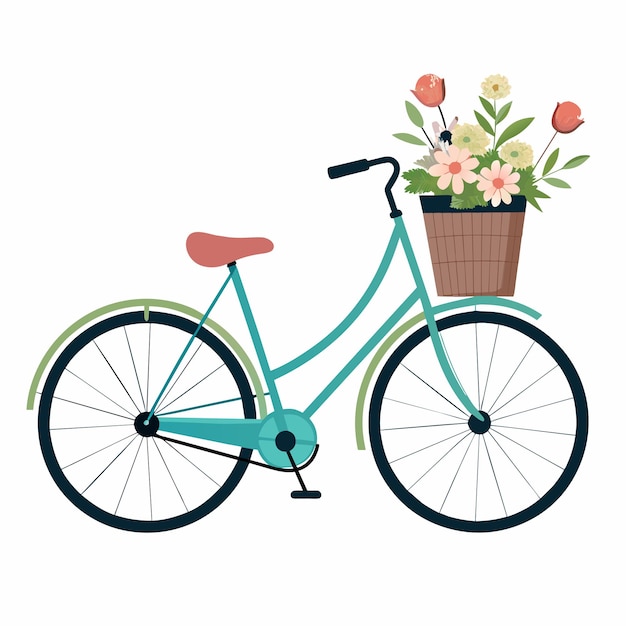 elegant minimaal ontwerp van fiets voor vrouwen met pastel bloemen in de voorste mand