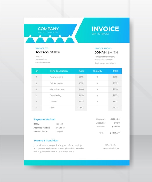 Vector elegant minimal abstract geometric business invoice theme design vector mockup template