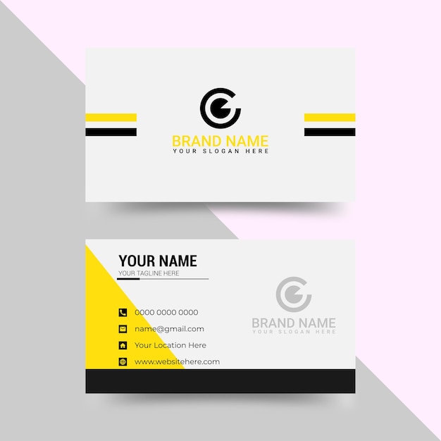 Элегантный минимальный черно-желтый шаблон дизайна визитной карточки