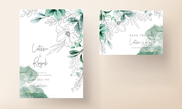 Elegant minimal flower with watercolor wedding card template