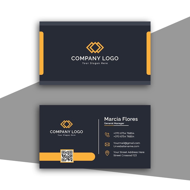 Elegant minimal navy blue and yellow business card template