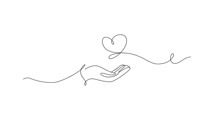 Vector elegant minimalist hand and heart continuous one line drawing romantic vector illustration