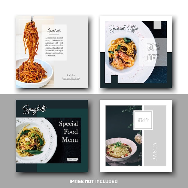 Vettore pacchetto di modelli di post sui social media di spaghetti di pasta minimalista elegante