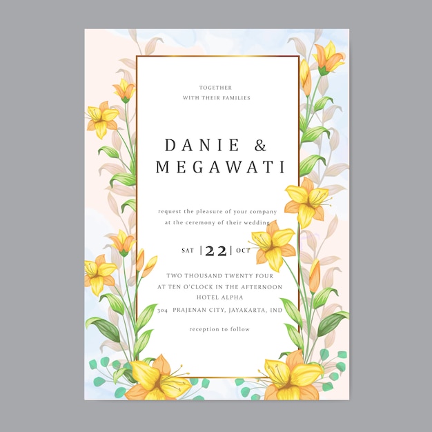 Elegant minimalistic floral wedding invitation template