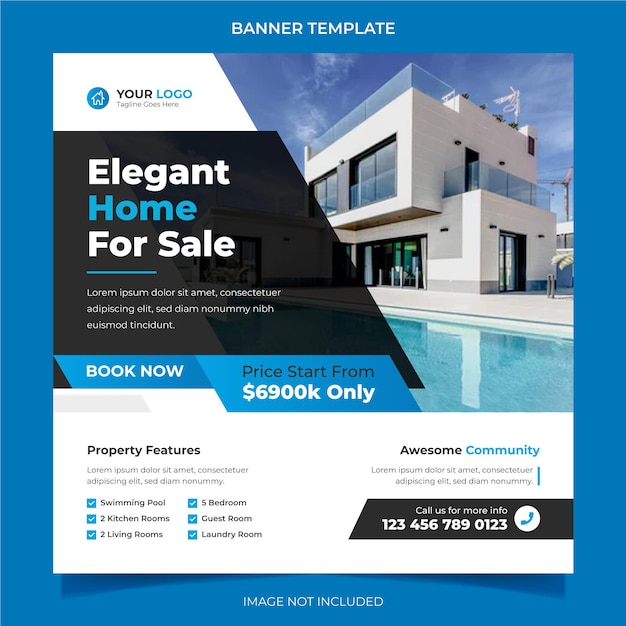 Elegant modern dream home for rent sale real estate campaign social media instagram post template