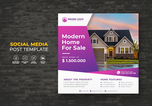 Elegant modern dream home for sale real estate campaign social media post template