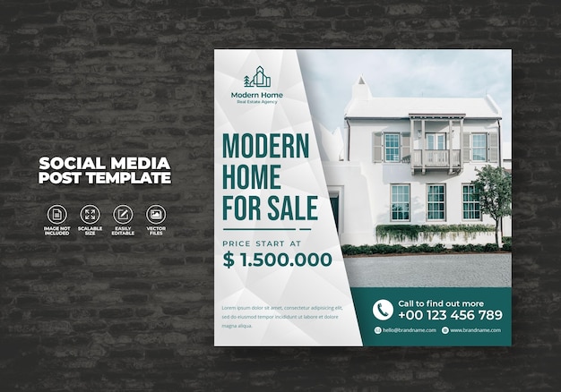 Elegant modern dream house home for rent sale real estate campaign social media post   template