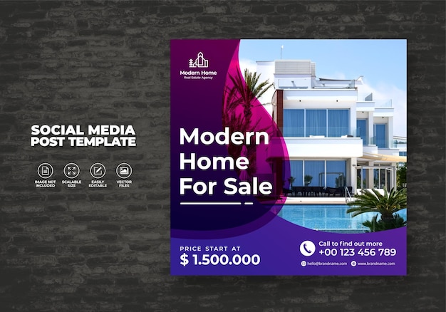Elegant modern droomhuis huis te huur verkoop onroerend goed campagne social media post sjabloon gratis vector