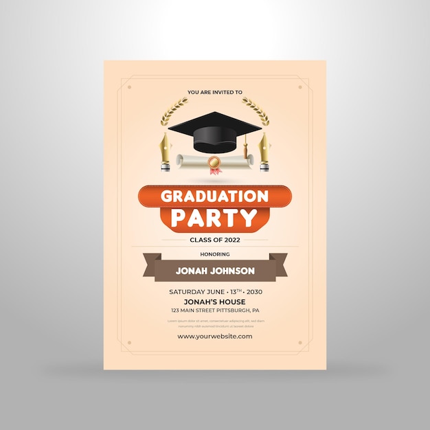 Elegant modern graduation invitation poster premium vector