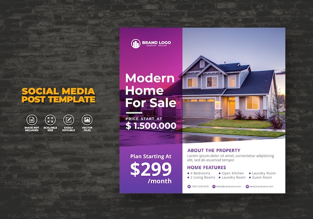 Elegant modern home real estate social media post template