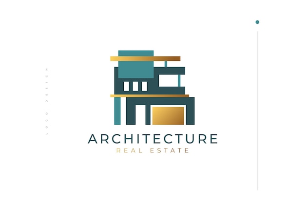 Elegant Modern and Minimalist Real Estate Logo Design Luxury Blue and Gold House Logo Architecture or Construction Industry Brand Identity