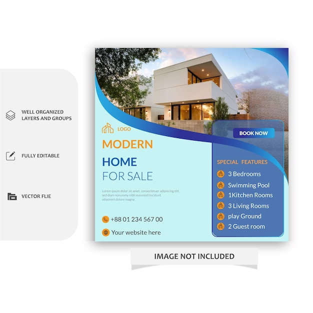 Vector elegant modern real estate home for sale social media banner post square flyer template