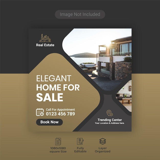Vector elegant modern real estate home for sale social media banner