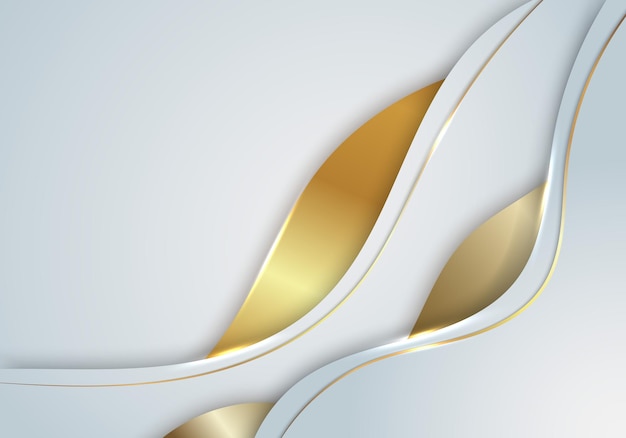 Elegant modern template background white and golden wave shapes layered with line gold elements. 3d luxury paper cut style. vector illustration