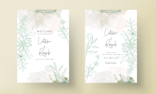 Elegant monoline floral wedding invitation card