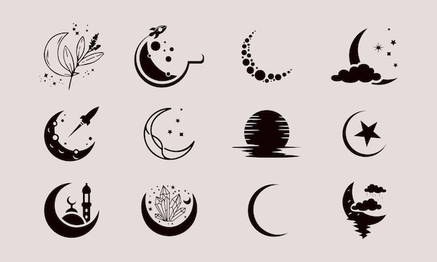 Elegant moon logo design line icon vector