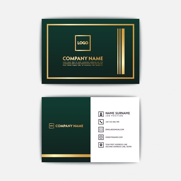 Vector elegant name card gold green color