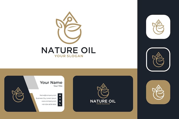 Elegant nature oil with leaf logo design and business card