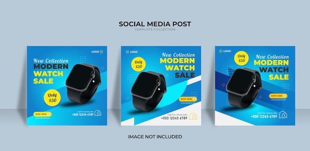 Elegant new collection smart watch sale social media post templates design Premium Vector