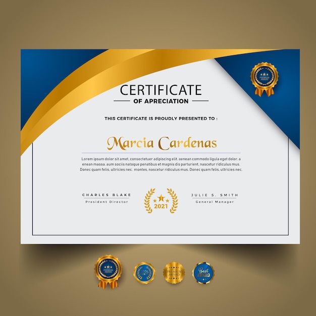 Elegante nuovo modello di certificato d'oro