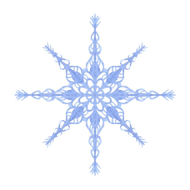 Vettore elegante fiocco di neve di capodanno in colore blu neve ad acquerello tradizionale per ornamento di natale elemento di design per il modello invernale tagliare ad acquerello ghiaccio di cristallo dipinto illustrazione isolata di vettore