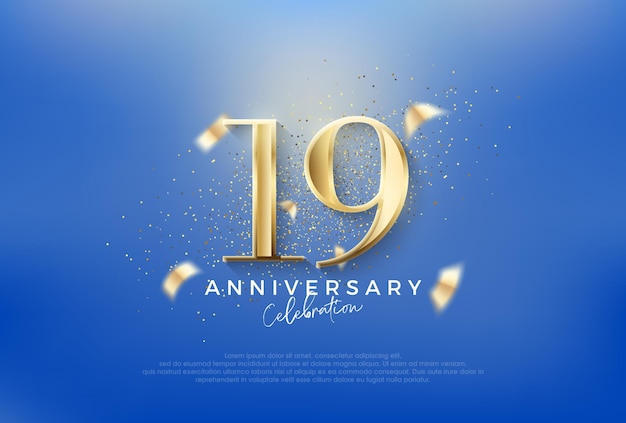 Elegant number 19th with gold glitter on a blue background premium vector for poster banner celebration greeting
