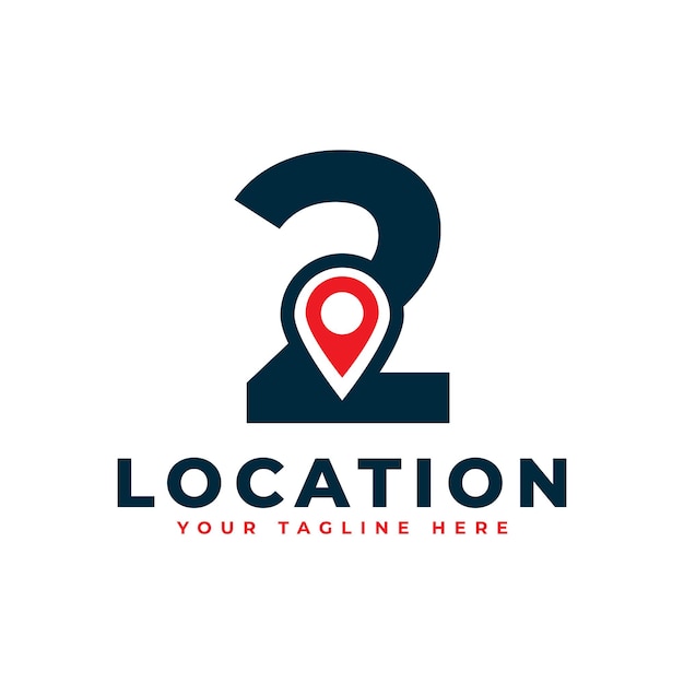 Elegant number 2 geotag or location symbol logo red shape point location icon for business