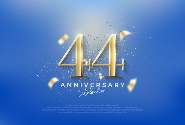 Vector elegant number 44th with gold glitter on a blue background premium vector for poster banner celebration greeting