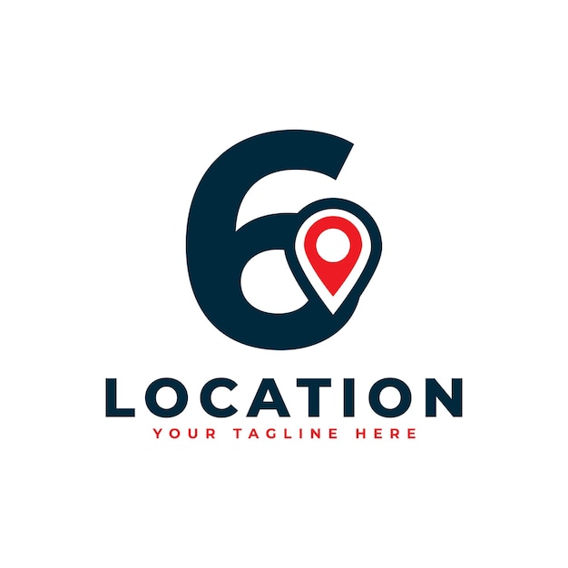 Elegante numero 6 geotag o posizione simbolo logo rosso forma punto icona posizione per le aziende