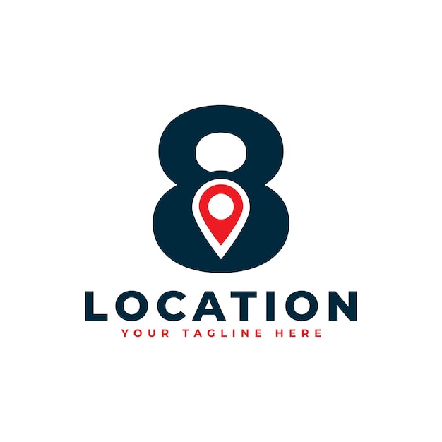 Elegante numero 8 geotag o posizione simbolo logo rosso forma punto icona posizione per le aziende