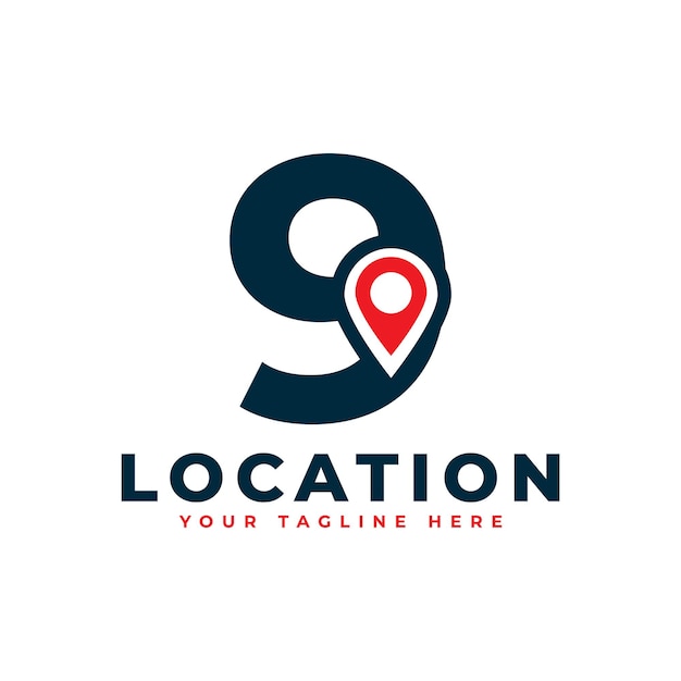 Elegant number 9 geotag or location symbol logo red shape point location icon for business