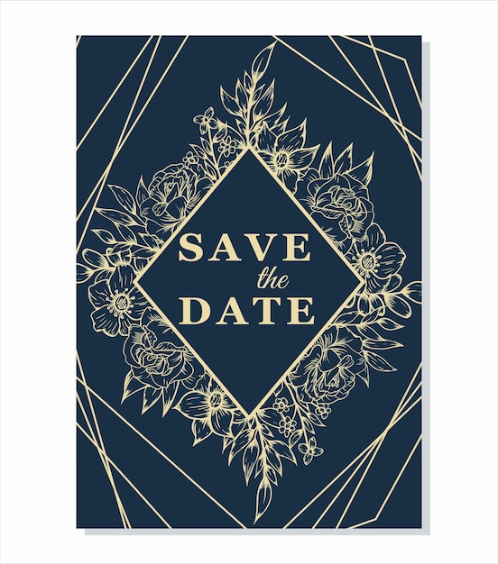 Elegant outline flower wedding invitation template