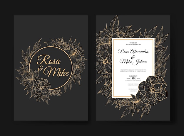 Vector elegant outline flower wedding invitation template