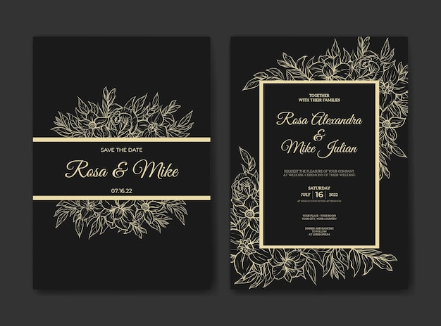 Vector elegant outline flower wedding invitation template