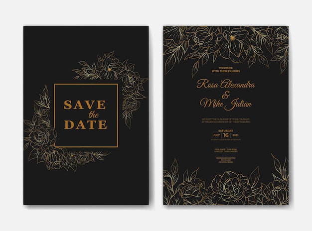 Elegant outline flower wedding invitation template