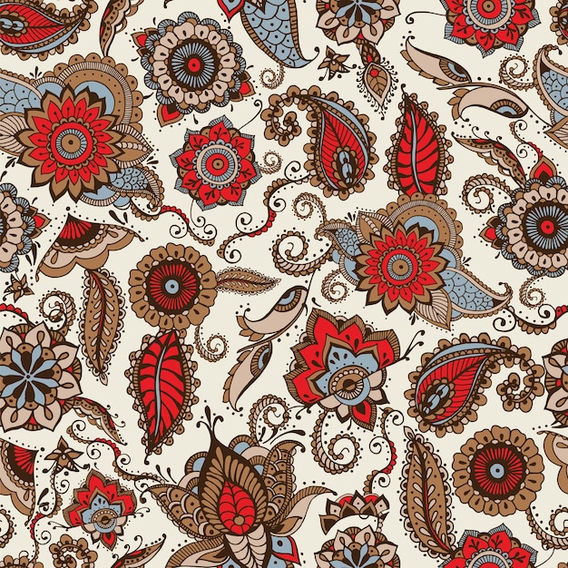 Elegant paisley seamless pattern with colorful Indian buta motif