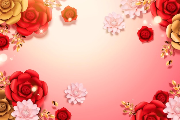 ベクトル 3dイラストのエレガントな紙の花の背景
