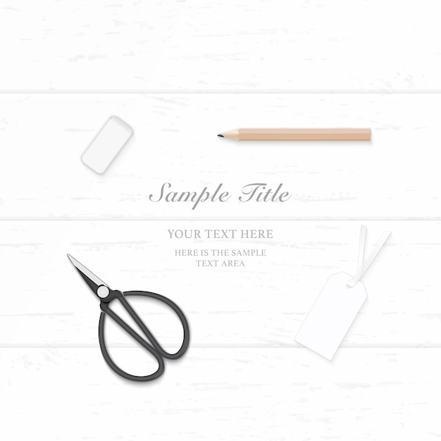 Vector elegant paper with and vintage scissors on wooden background