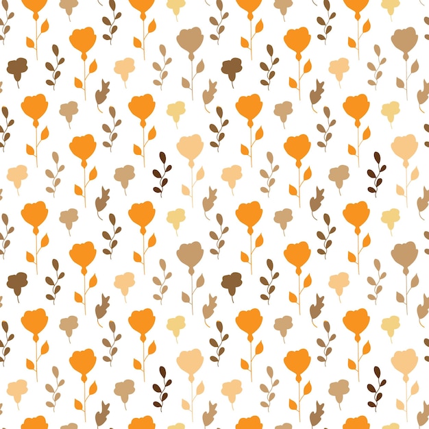 Elegant pattern of orange and brown flowers and leaves. Vertically located components. Seamless